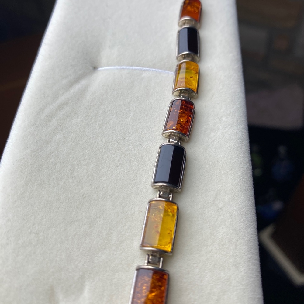 925 SS Amber bracelet with cherry and butterscotch amber, 7.5”long retail $285. - Picture 4 of 6